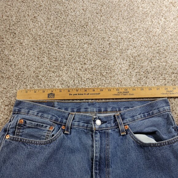 Levis 505 Jeans Mens 36x29 Tag 36x30 Regular Straight Denim Dark Wash - Picture 2 of 7